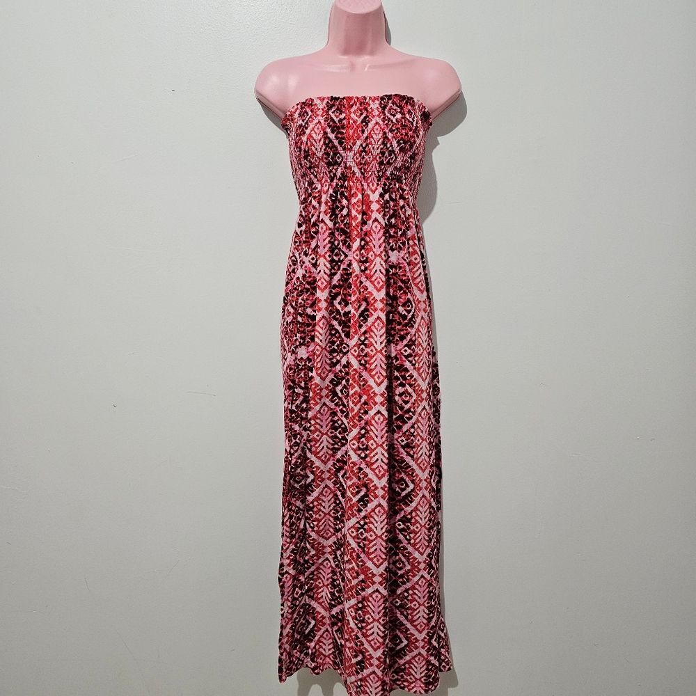 Vintage Y2k - Faded Glory - Maxi Dress Tribal Print Smocked - Size M - Pink